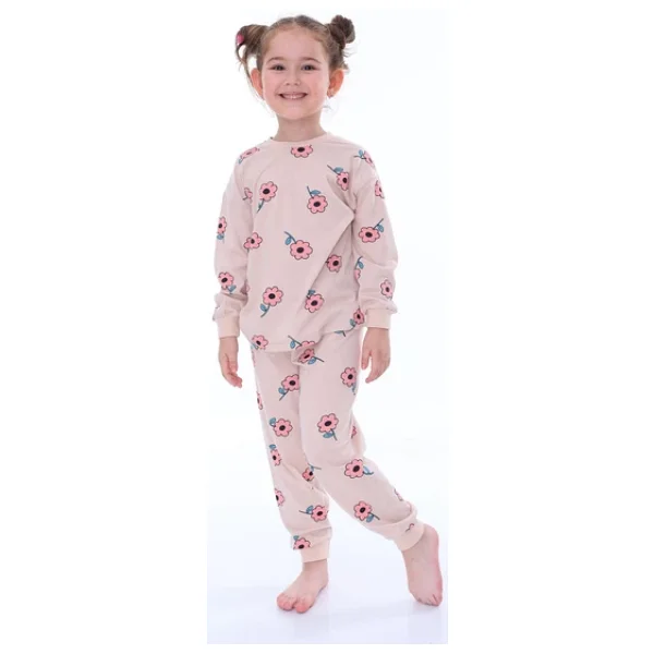 Kız Çocuk Çiçek Desenli Pijama Takımı Pembe - Görsel 3