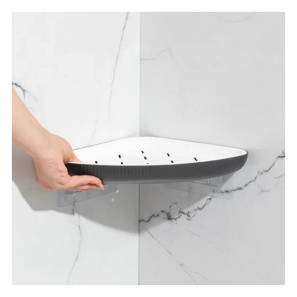 Porsima 0447 3'lü İstiridye Banyo Köşe Rafı - Yapışkanlı Duş Rafı Banyo Düzenleyici Organizer - Antrasit - Görsel 4