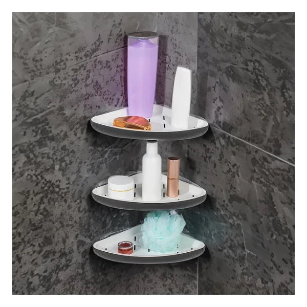 Porsima 0447 3'lü İstiridye Banyo Köşe Rafı - Yapışkanlı Duş Rafı Banyo Düzenleyici Organizer - Antrasit - Görsel 5