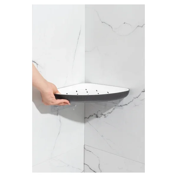 Porsima 0447 3'lü İstiridye Banyo Köşe Rafı - Yapışkanlı Duş Rafı Banyo Düzenleyici Organizer - Antrasit - Görsel 4