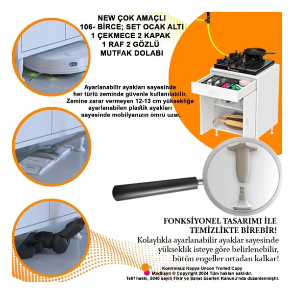 Modilayn Birce M-60 X 87 X 48 Cm Set Üstü Ocak Ve Çekmeceli Raflı Mutfak Dolabı - Görsel 3