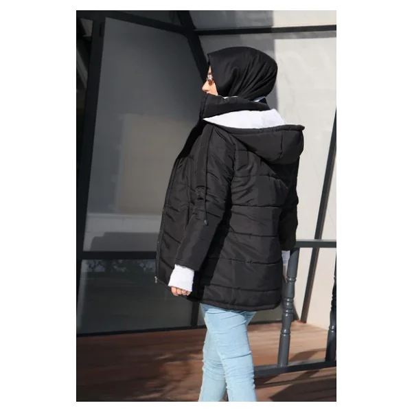 Kışlık Kapüşonlu Uzun Kadın Şişme Tesettür Mont - Görsel 7