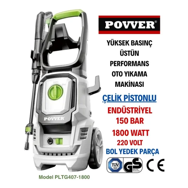 Povver Power Profesyonel Indüksiyon Motorlu Yüksek Basınçlı Yıkama Makinası (1800 W-150 Bar) - Görsel 3