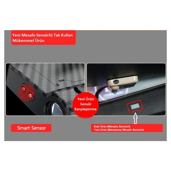 Chery Araçlar İçin Mesafe Sensörlü Fotoselli Pilli Yapıştırmalı Kapı Altı Led Logo - Görsel 5