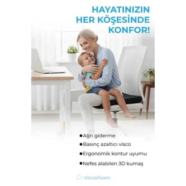 Viscofoam Ortopedik Visco Kare Oturma Minderi Siyah - Görsel 9