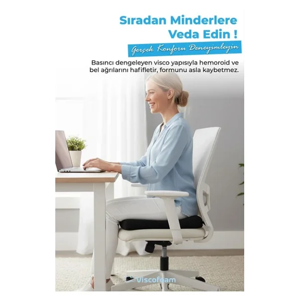 Viscofoam Ortopedik Visco Kare Oturma Minderi Siyah - Görsel 8