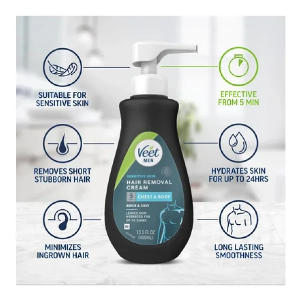 Veet Men Hassas Ciltler İçin Tüy Dökücü Krem 400ml - Görsel 5