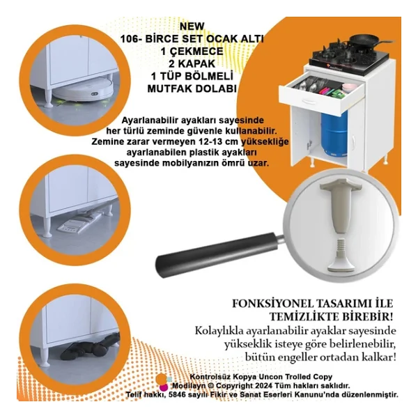 Modilayn Birce L-65 X 87 X 48 Cm Set Üstü Ocak Ve Tüp Bölmeli Çekmeceli Mutfak Dolabı - Görsel 3