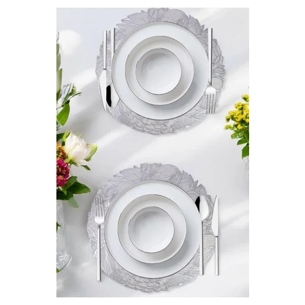 Digithome Acar 6'lı Amerikan Servisi Supla Yuvarlak Gümüş 38 Cm - Acr-283 C320.033 - Görsel 3