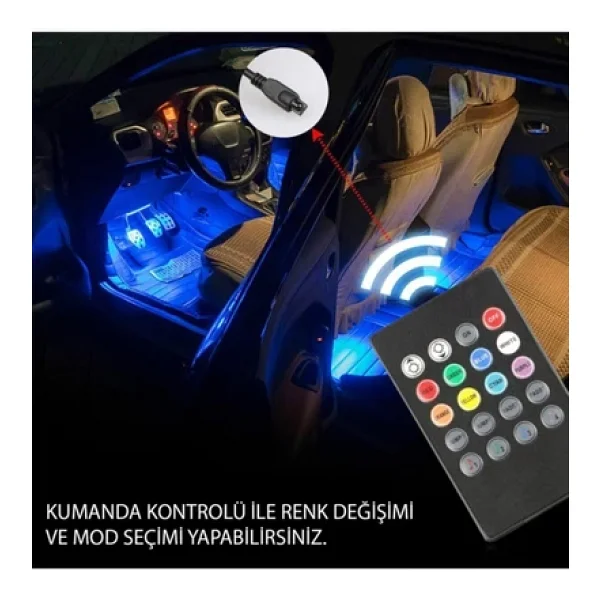 Hyundai Accent Era Araç Içi Ayak Altı Müziğe Ve Sese Duyarlı Renkli Kumandalı LED - Görsel 2