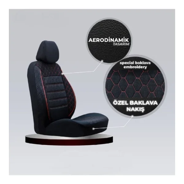 Smrautoaccessory Fiat Albea Oto Koltuk Kilifi Gof Siyah-Kirmizi (Fiat Albea-Marea-Linea-Tipo-Uno-Punto-Egea Uyumlu) - Görsel 2