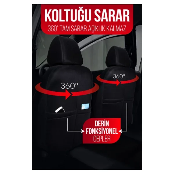Smrautoaccessory Ford Transit Connect Oto Koltuk Kilifi Gof Siyah-Kırmızı - Görsel 2