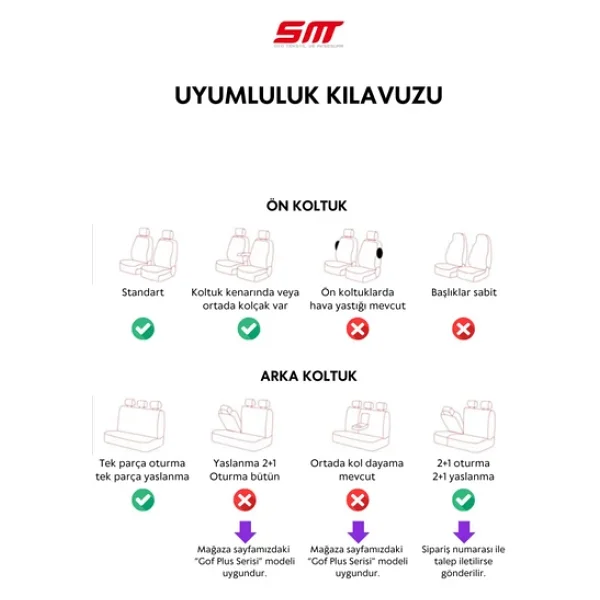 Smrautoaccessory Ford Transit Connect Oto Koltuk Kilifi Gof Siyah-Kırmızı - Görsel 3