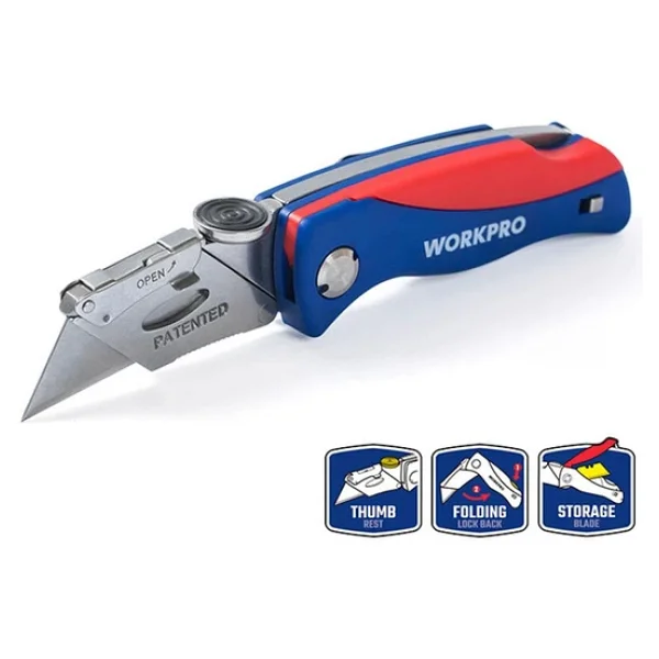 Workpro Wp211006 Paslanmaz Çelik Gövde Katlanır Rötuş Maket Bıçağı + 6 Adet Yedek Bıçak - Görsel 3
