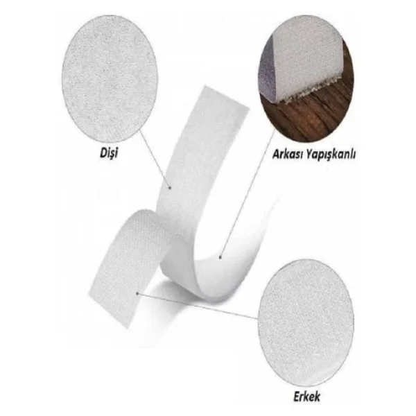 Enzelo 2 Cm Beyaz Yapışkanlı Cırt Cırtlı Bant 1 Metre - Görsel 3