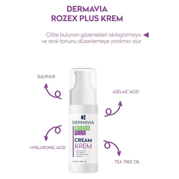 Dermavia Rozex Plus 50 Ml Yüz Temizleme Kremi - Görsel 3