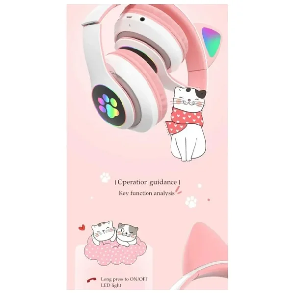 Karler Stn-28 Mikrofonlu LED Işıklı Kulak Üstü Kedi Bluetooth Kulaklık Pembe - Görsel 2