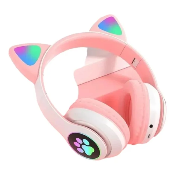 Karler STN-28 Mikrofonlu LED Işıklı Kulak Üstü Kedi Bluetooth Kulaklık Pembe