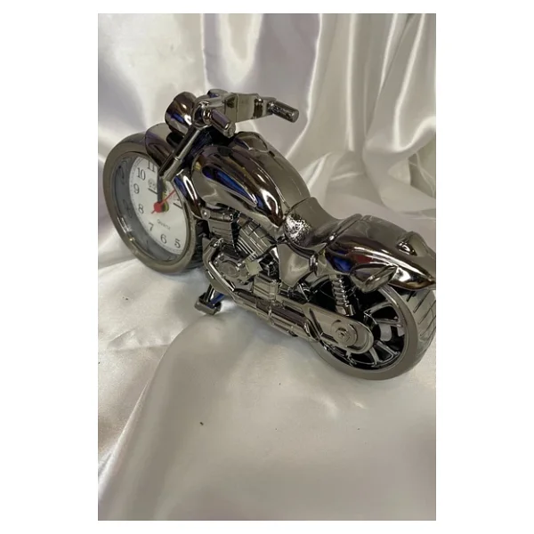 Motor Metal Saat El Yapımı Biblo Kalemlik Motosiklet Yarış Motoru Plastik Pilli Alarmlı - Görsel 7