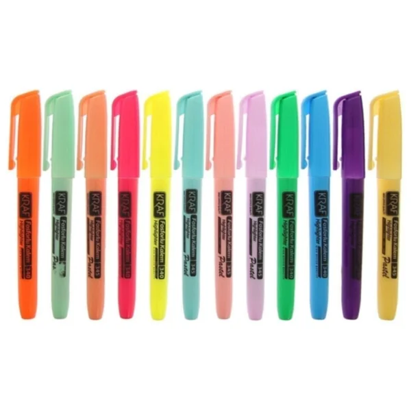 Kraf 340/345 6 Parlak 6 Pastel 12'li Fosforlu Kalem Seti - Görsel 3