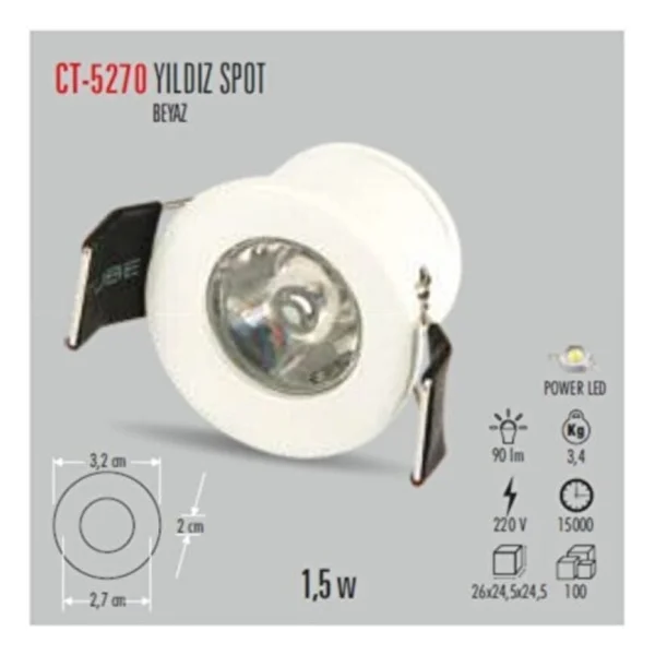 Cata CT-5270 1.5 W 6400K Yıldız Spot - Görsel 5