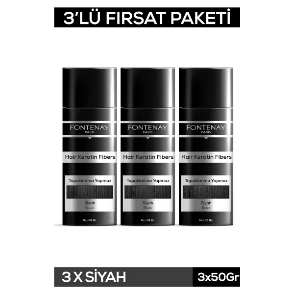 Fontenay Saç Dolgunlaştırıcı Keratin Fibers Siyah Topik Saç Tozu 50gr X3 - Görsel 3