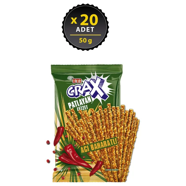 Eti Crax Patlayan Lezzet 50 Gr 20'li Paket Acı Baharatlı Çubuk Kraker - Görsel 6