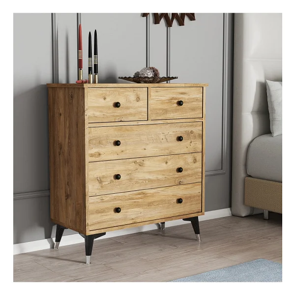 Moxen Mobilya S13 Çam Modern Tasarım Şifonyer 5 Çekmeceli 80x90 Cm Fonksiyonel Kullanım - Atlantik Çam - Görsel 3