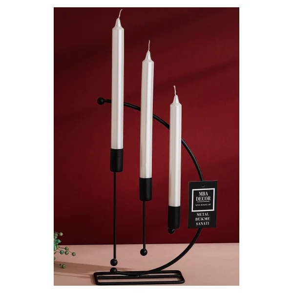 Mba Decor Metal Bending Art Nota Model Metal 3 Lü Şamdan Üçlü Mumluk Dekoratif Mumluk 25cm Paslanmaz Siyah Kaplama Ev Dekorasyon - Görsel 3