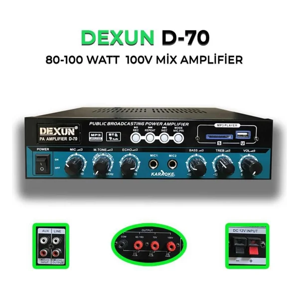 Dexun D-70 70w 100v Hat Trafolu Mikser Amfi - Görsel 6