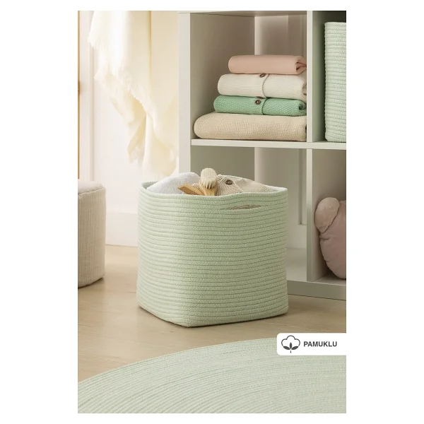 Ocean Home Textile Mint Kırçıllı Pamuklu Sepet 30 X 30 X 30 Cm - Görsel 3
