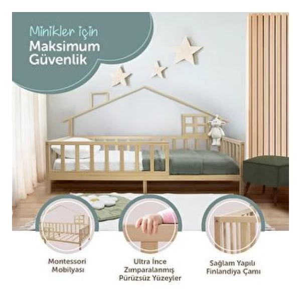 Baby Plus Arkası Çatılı 90x190 Cm Montessori Karyola - Görsel 2