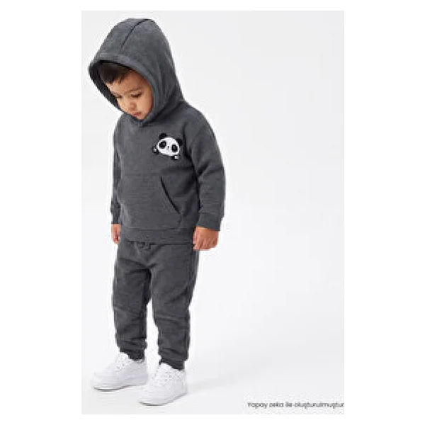 HelloBaby Erkek Bebek Eşofman Takımı Ayı Baskılı Kapüşonlu Long Sleeve Lastikli 4 - 5 Yaş
