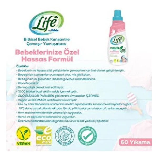 Life By Fakir Baby Bitkisel Konsantre Bebek Çamaşır Yumuşatıcı 1500 Ml - Görsel 5