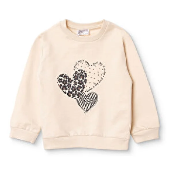 HelloBaby Kız Bebek Sweatshirt Kalp Baskılı Bisiklet Yaka Uzun Kol 3-6 Ay