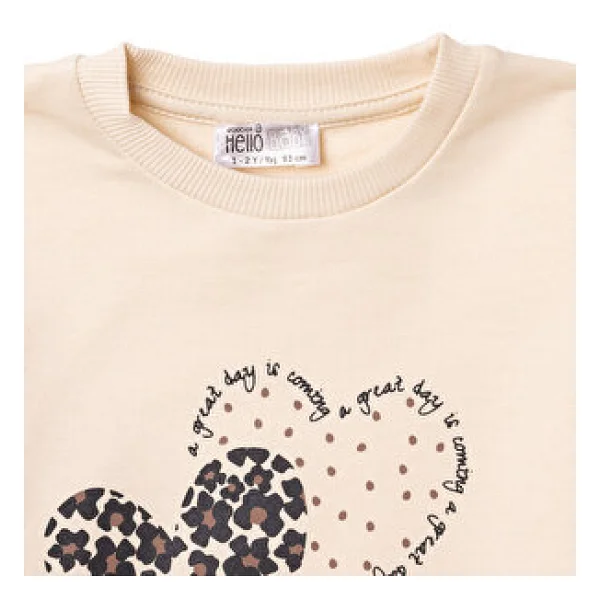 HelloBaby Kız Bebek Sweatshirt Kalp Baskılı Bisiklet Yaka Uzun Kol 9 - 12 Ay - Görsel 3