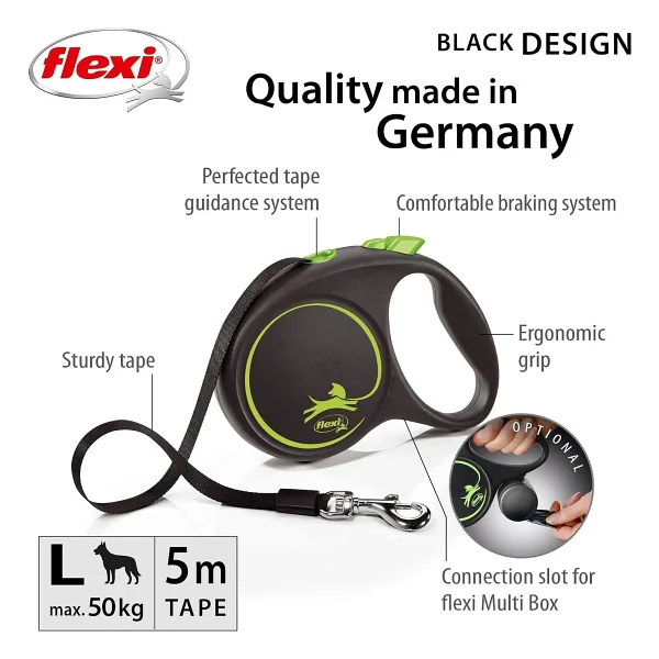 Flexi Black Desing Large 5 M Şerit Yeşil Otomatik Köpek Gezdirme Tasması - Görsel 9