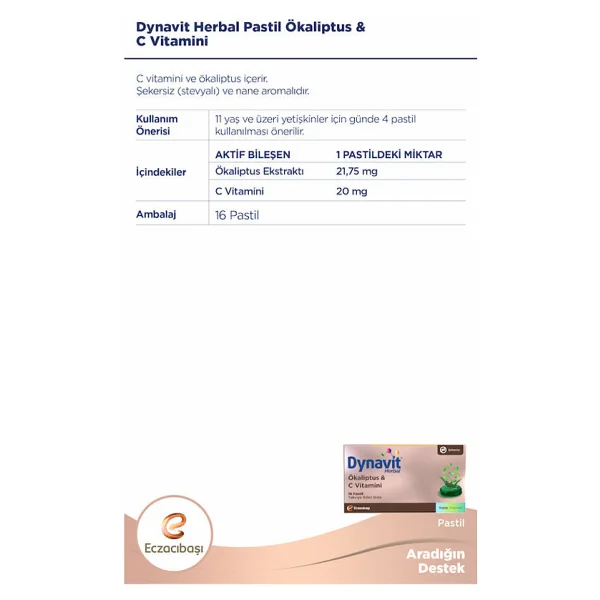 Dynavit Herbal Okaliptüs Ve C Vitaminli 16'lı Pastil - Görsel 2