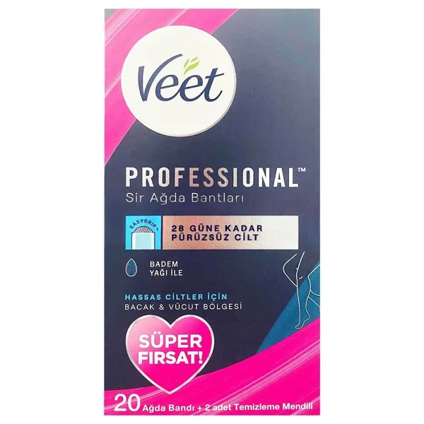 Veet Professional Hassas Ciltler için Bacak ve Vücut Bölgesi 20'li Sir Ağda Bandı