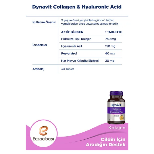 Dynavit Collagen Hyaluronic Acid 30 Tablet - Görsel 6