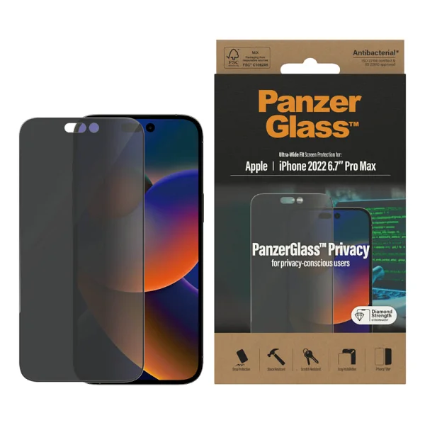 Panzer Glass iPhone 14 Pro Max Uwf Privacy Antibakteriyel Ekran Koruyucu - Görsel 2