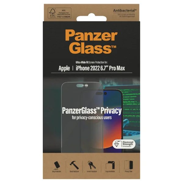 Panzer Glass iPhone 14 Pro Max Uwf Privacy Antibakteriyel Ekran Koruyucu - Görsel 3