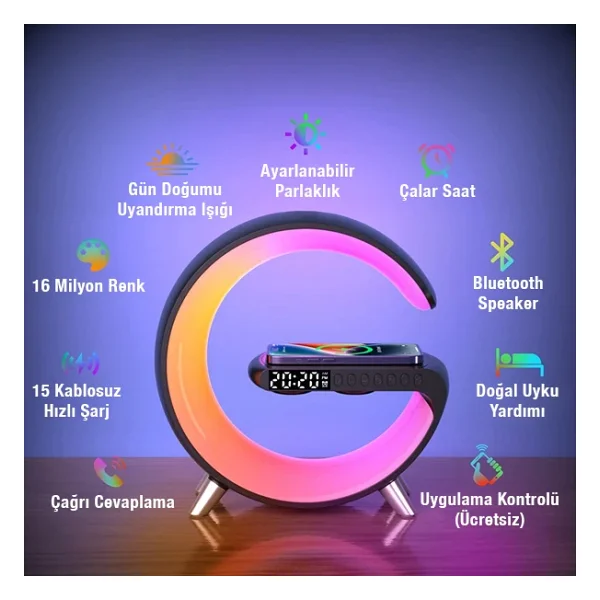 Ally 15w Kablosuz Şarj Standlı Bluetooth Hoparlör RGB Gece Lambası-(5775) - Seçenek Mevcut Değil - Görsel 9