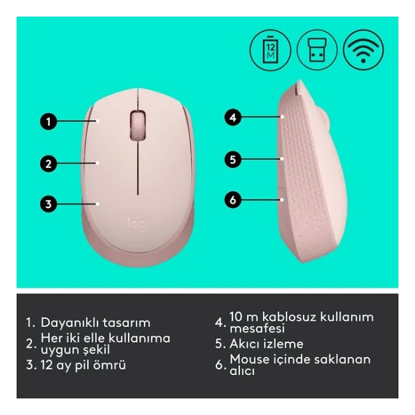 Logitech M171 910-006865 Pembe Optik Kablosuz Mouse - Görsel 8