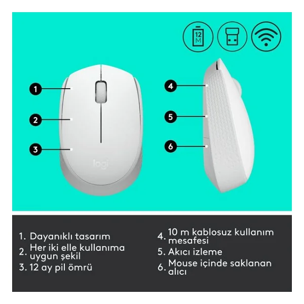 Logitech M171 910-006867 Beyaz Optik Kablosuz Mouse - Görsel 7