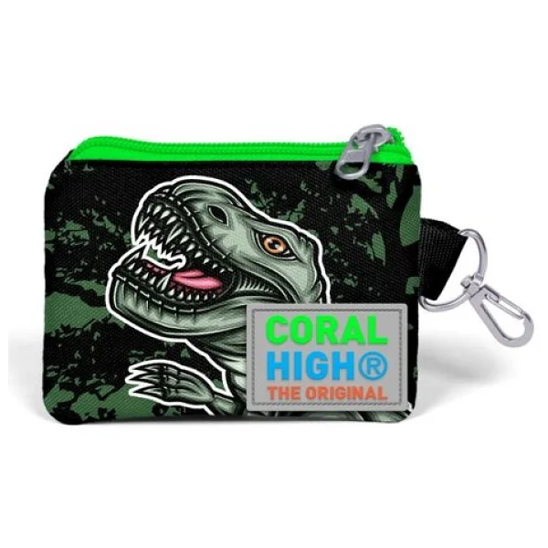 Coral High Kids Koyu Yeşil Dinozor Desenli Bozuk Para Çantası 21825 - Görsel 2