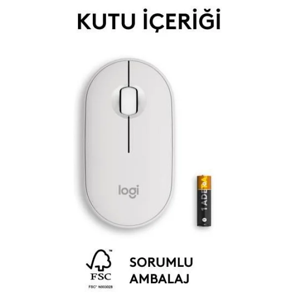 Logitech Pebble 2 M350s 910-007013 Beyaz Sessiz Optik Kablosuz Mouse - Görsel 3