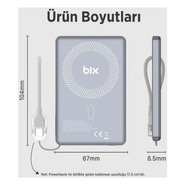 Bix PB114 5000 mAh Hızlı Şarj MagSafe Powerbank - Görsel 4