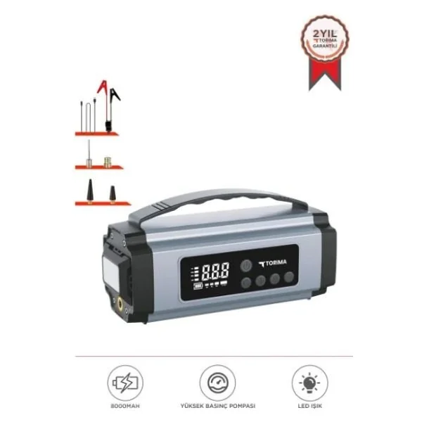 Torima Aps-01 8000 mAh Işıklı Ekranlı Marş Özellikli Araç Kompresörü - Görsel 2