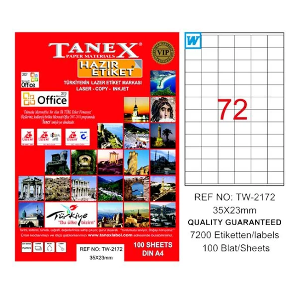 Tanex Tw-2172 35x23 mm 72'li 100 Sayfa A4 Lazer Etiket - Görsel 6